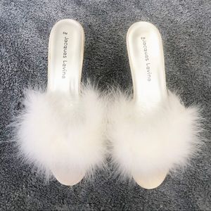Jacques Levine Satin Peep Toe w/ Ostrich Feathers